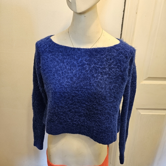 Royal Blue Cropped Sweater by Decree Sz M - Picture 2 of 5